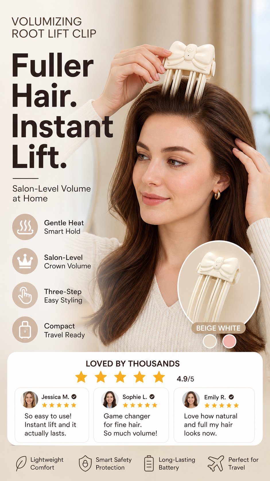 ✨ Wireless Heated Root Lift Clip – Quick Crown Volume at Home