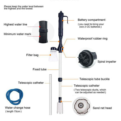 🐠 Battery-Powered Gravel Cleaner with Filter Bag