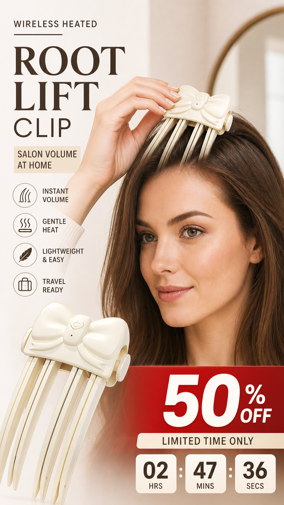 ✨ Wireless Heated Root Lift Clip – Quick Crown Volume at Home